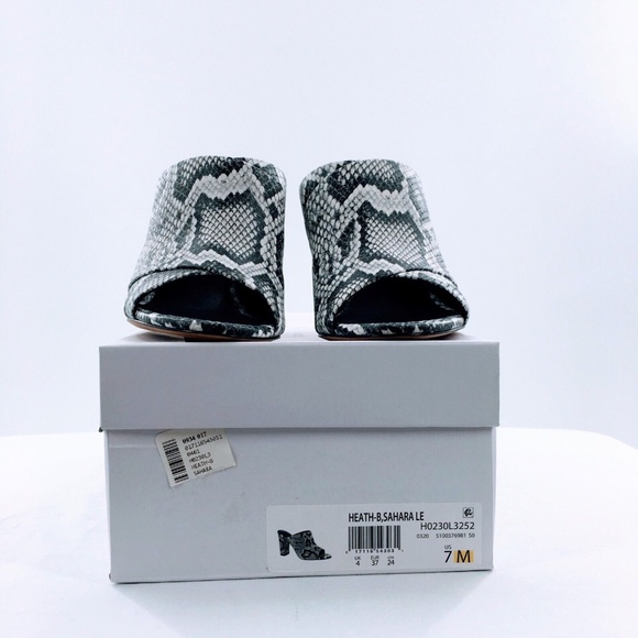 Vince Grey Mule Snakeskin Embossed Leather Block Slide On Heeled Sandal Sz 7 - Picture 11 of 11